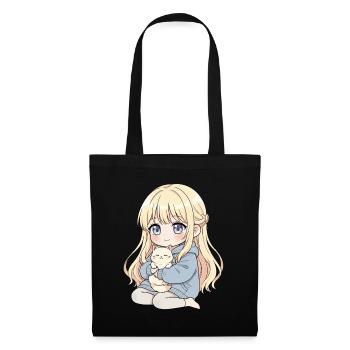 Anime Mädchen Katze Japan Kawaii Katzenliebhaber - Stoffbeutel - Schwarz - Vorne