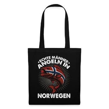 Echte Männer Angeln In Norwegen Angler Fisher - Stoffbeutel - Schwarz - Vorne