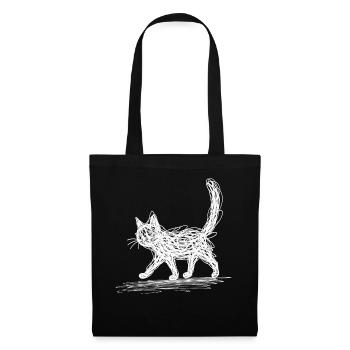 Minimalistisch, Gezeichnete Katze, Minimalismus - Stoffbeutel - Schwarz - Vorne