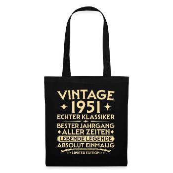 Geburtstag 1951 Jahrgang Echter Klassiker - Stoffbeutel - Schwarz - Vorne