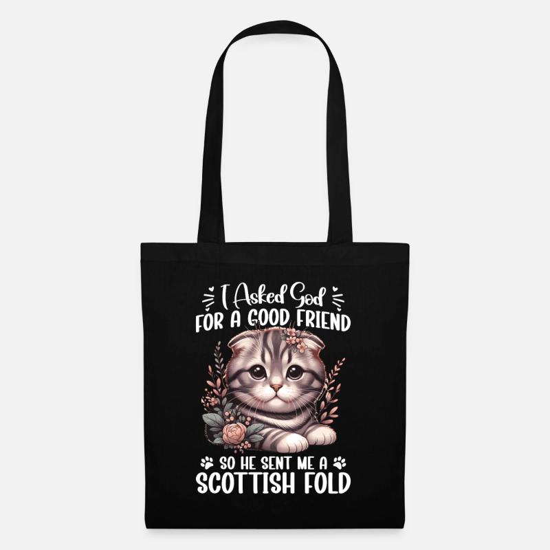 Scottish Fold Lover Kätzchen Plüschkatze Katzenmama Schottisch - Stoffbeutel - Schwarz