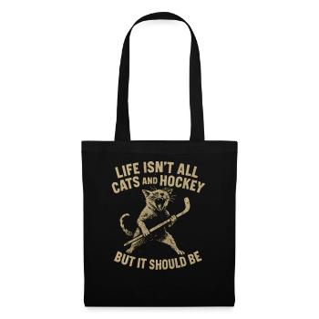 Hockey Katze Humor Eishockey Fan Geschenkidee - Stoffbeutel - Schwarz - Vorne