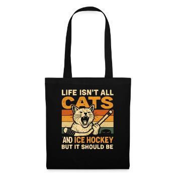 Hockey Katze Humor Eishockey Fan Geschenkidee - Stoffbeutel - Schwarz - Vorne