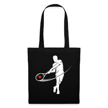 Tennis Silhouette Herz im Schläger Motiv - Stoffbeutel - Schwarz - Vorne