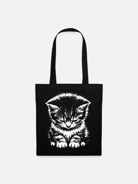 Traurige Katze Meme Geschenk - Stoffbeutel - Schwarz