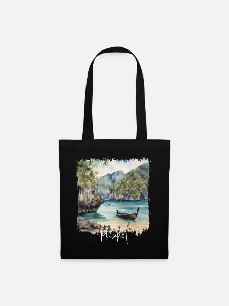 Phuket Aquarell, Phuket, Thailand - Stoffbeutel - Schwarz