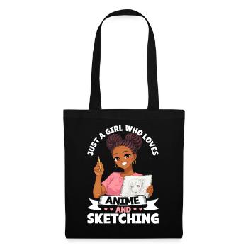 Nur Ein Mädchen, Das Anime Liebt Und Afro Zeichnet - Stoffbeutel - Schwarz - Vorne