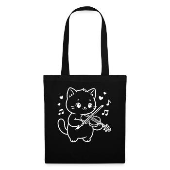 Kawaii Katze spielt Violine - Stoffbeutel - Schwarz - Vorne