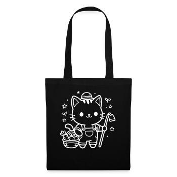 Landwirt Kawaii Katze - Stoffbeutel - Schwarz - Vorne