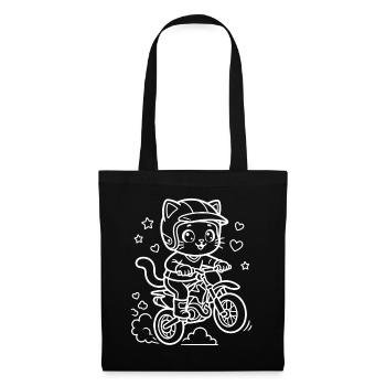 Motocross Kawaii Katze - Stoffbeutel - Schwarz - Vorne