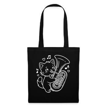 Kawaii Cat Tuba Player - Tote Bag - black - Front