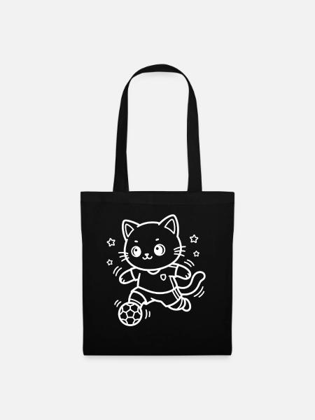Fußball Kawaii Katze - Stoffbeutel - Schwarz
