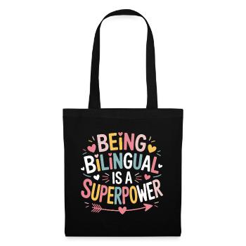 Fremdsprache Sprüche Lustige Fremdsprache Geschenk - Stoffbeutel - Schwarz - Vorne