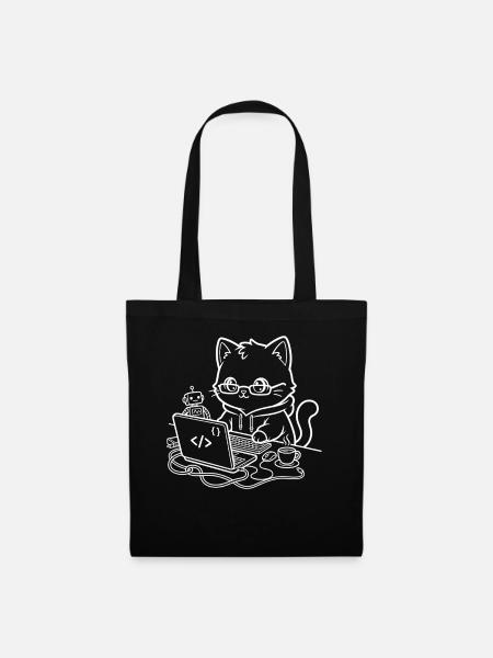 Coder Kawaii Katze Programmierer - Stoffbeutel - Schwarz