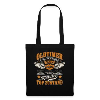 Oldtimer March 1986 - Geburtstag - Geschenk - Stoffbeutel - Schwarz - Vorne