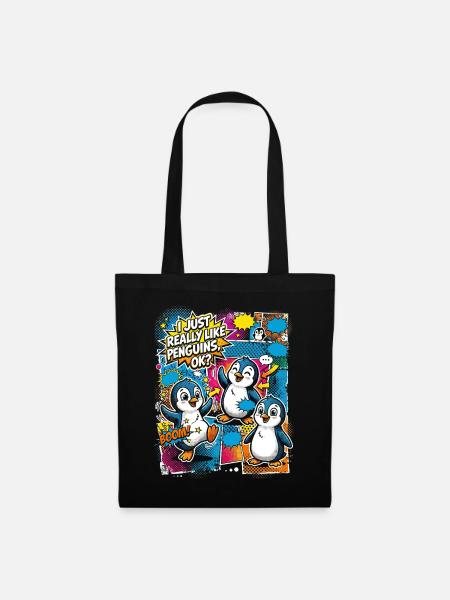 Pinguin Pop-Art Comic Kollage - Stoffbeutel - Schwarz
