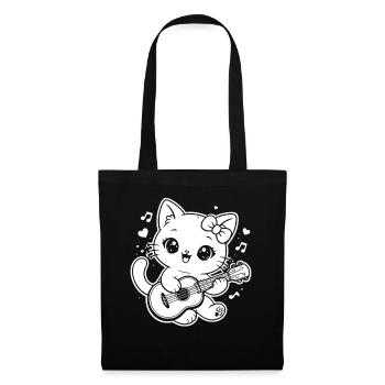 Kawaii cat playing ukulele - Tote Bag - black - Front