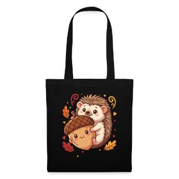 Süßer Igel mit Eichel Herbst - Stoffbeutel - Schwarz - Vorne
