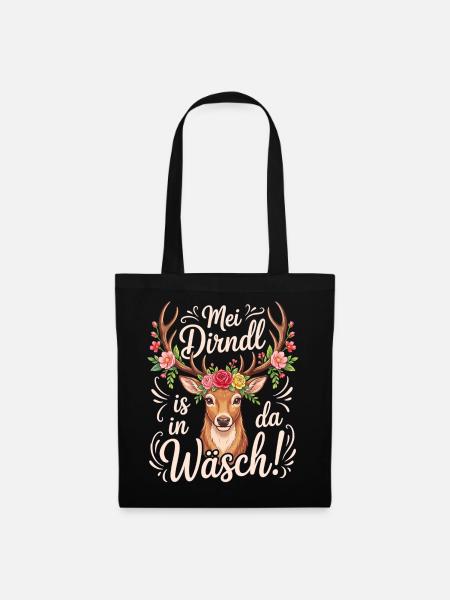 Trachtenshirt Damen Trachten T-Shirt Dirndl Ersatz - Stoffbeutel - Schwarz