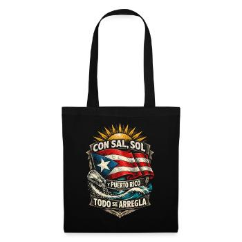 Puerto Rico Boricua Con Sal, Sol Todo Se Arregla - Stoffbeutel - Schwarz - Vorne