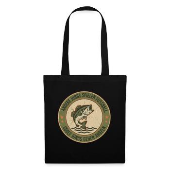 Retro Fischen Fischbadge Coole Jungs Gehen Angeln - Stoffbeutel - Schwarz - Vorne