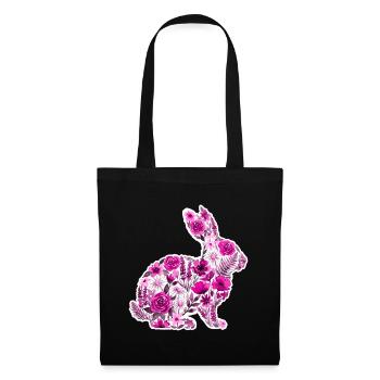 Hase Silhouette Blumen Pink - Stoffbeutel - Schwarz - Vorne
