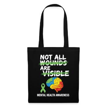 Toutes les blessures ne sont pas visibles – santé mentale - Sac en tissu - noir - Devant