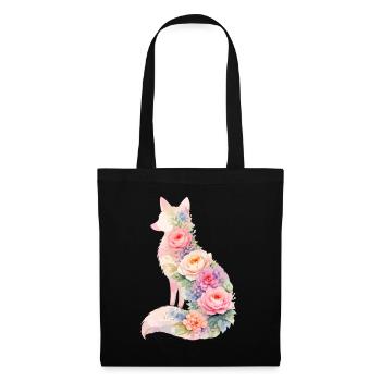 Fuchs Pastell Blumen Silhouette - Stoffbeutel - Schwarz - Vorne