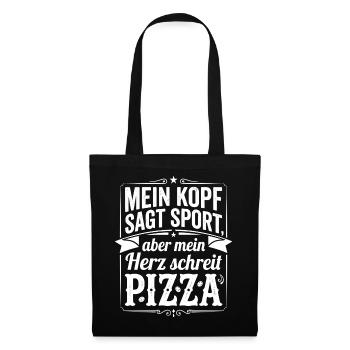 Kopf sagt Sport Herz schreit Pizza - Stoffbeutel - Schwarz - Vorne