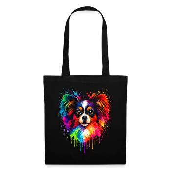 Papillon | Zwergspaniel Pop Art - Stoffbeutel - Schwarz - Vorne