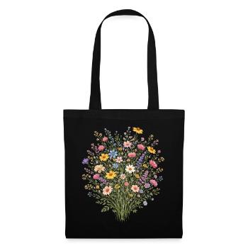 Vintage Blumen-Frauen-Wildblumen-Gartengarten - Stoffbeutel - Schwarz - Vorne
