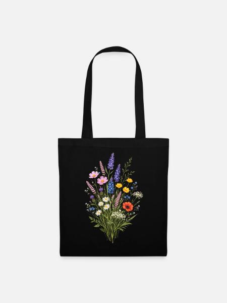 Vintage Blumen-Frauen-Wildblumen-Gartengarten - Stoffbeutel - Schwarz