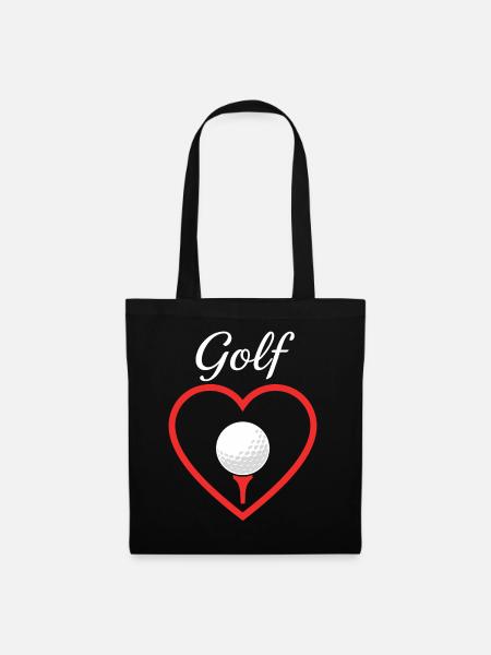 Golfball im Herz Golfliebe - Stoffbeutel - Schwarz