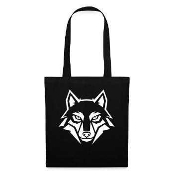 Geometrischer Wolf Kopf – Tribal Tier - Stoffbeutel - Schwarz - Vorne