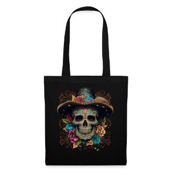 Vibrant Sugar Skull in Floral Sombrero - Tote Bag - black - Front