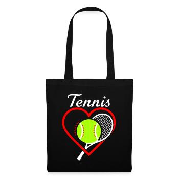 Tennis Herz Schläger - Stoffbeutel - Schwarz - Vorne