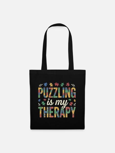Puzzling is my Therapy - Retro Puzzle - Stoffbeutel - Schwarz