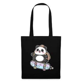 Skating Kawaii Panda Skateboard Bär Süß - Stoffbeutel - Schwarz - Vorne