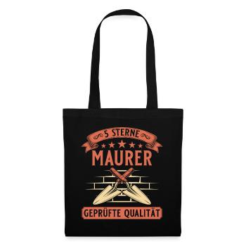 Maurer 5 Sterne – Geprüfte Qualität Handwerk - Stoffbeutel - Schwarz - Vorne
