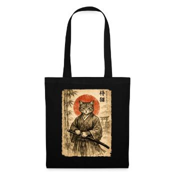 Samurai, Katze, Kater, Japanische Kunst, Anime - Stoffbeutel - Schwarz - Vorne