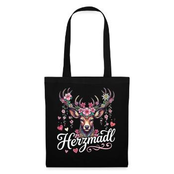 Herzmadl Shirt Damen Trachtenshirt Tracht Oberteil - Stoffbeutel - Schwarz - Vorne