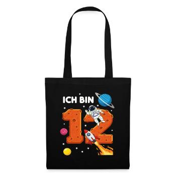 Ich bin 12 Astronaut Weltraum Geburtstag - Stoffbeutel - Schwarz - Vorne