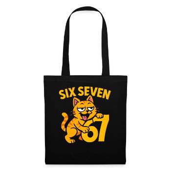 Six Seven Katze 67 Italian Brainrot Humor - Stoffbeutel - Schwarz - Vorne