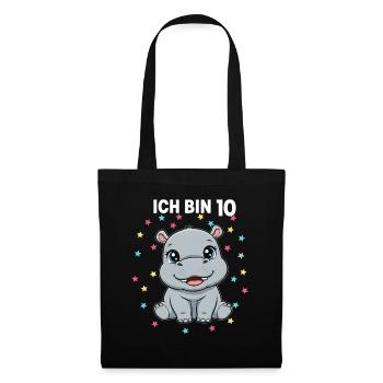 Ich bin 10 - Süßes Nilpferd zum 10. Geburtstag - Stoffbeutel - Schwarz - Vorne
