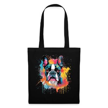 Boston Terrier Dog Splash Art Farbige - Stoffbeutel - Schwarz - Vorne