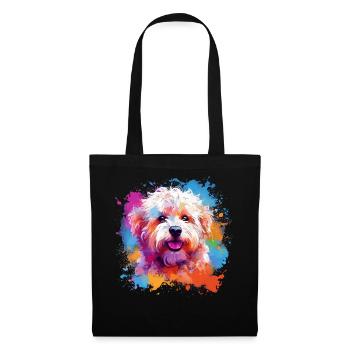 Bunte Hundespritzkunst Bichon Fris - Stoffbeutel - Schwarz - Vorne