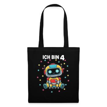 Ich bin 4 - Süßes Roboter zum 4. Geburtstag - Stoffbeutel - Schwarz - Vorne