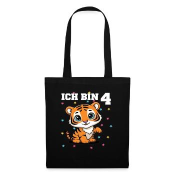 Ich bin 4 - Süßes Tiger zum 4. Geburtstag - Stoffbeutel - Schwarz - Vorne