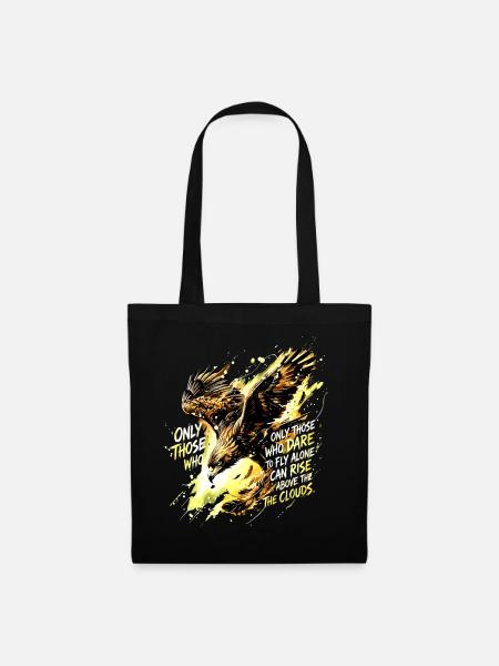 Fly Alone Eagle Quote Art - Stoffbeutel - Schwarz