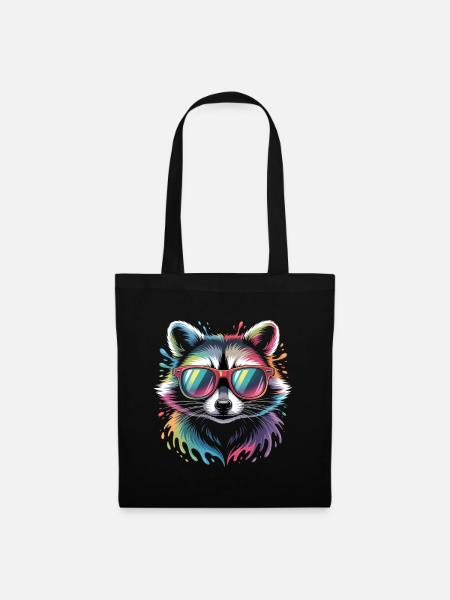 Bunter Waschbär Wasserfarben Spritzer - Stoffbeutel - Schwarz